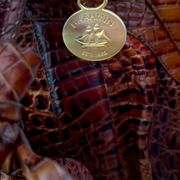 Brahmin satchel crocodile embossed brown leather large EUC Price Is Firm - Picture 4 of 13